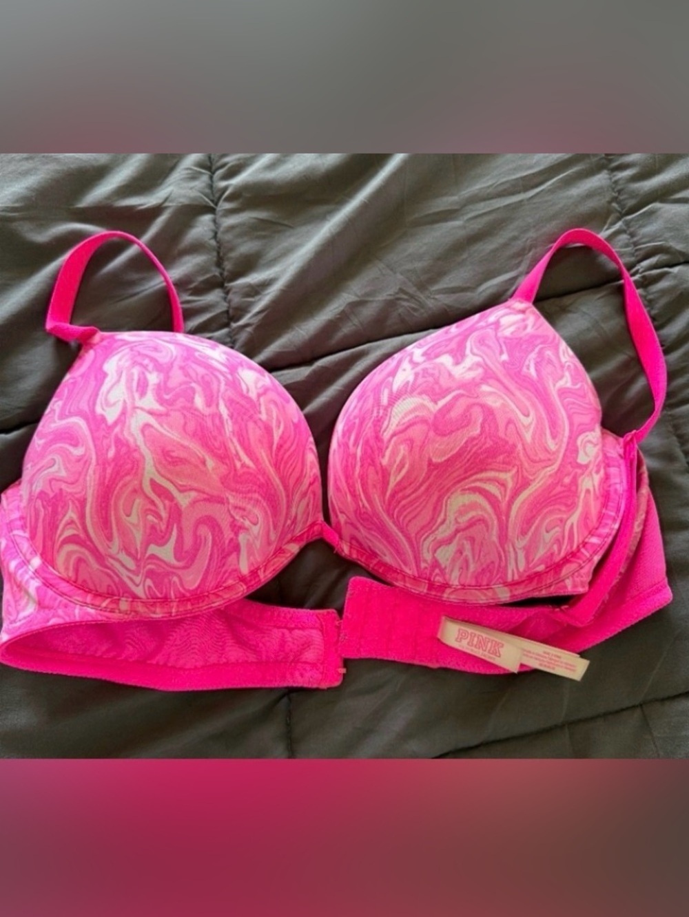 PINK Victoria's Secret Hot Pink Marble Lightly Padded Bra 40C
